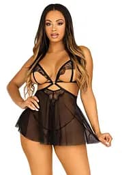 Пеньюар Leg Avenue Lace and mesh babydoll & panty Black M - мініатюра 5