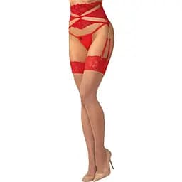 Панчохи Obsessive Matildea 2XL/3XL (бежевий з червоним)