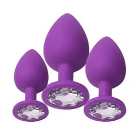 Набір анальних пробок I’MCUM Crystal Harmony Силіконові з кристалом 3 шт Фіолетовий (IM-KGS201_set_purp)