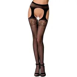 Еротичні колготки-бодістокінг Passion S005 black імітація панчох та пояса для панчох S/M/L