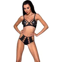 Комплект белья Passion TASMINA Set S/M black лиф высокие трусики с корсетом сзади