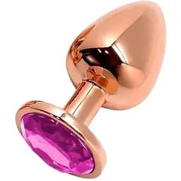 Металева анальна пробка Wooomy Tralalo Rose Gold Plug Magenta L діаметр 4 см довжина 9 с