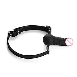 Чорний кляп-страпон на обличчя і в рот "Wearable Sleeve" - 8*2,7 см