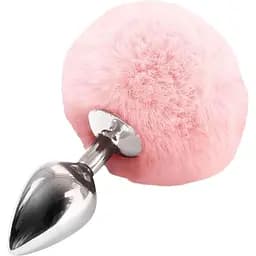 Металева анальна пробка М Art of Sex Metal Butt plug Rabbit Tail Ніжно-рожева