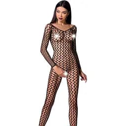 Бодістокінг Passion BS068 Black, комбінезон, велика сітка, довгий рукав