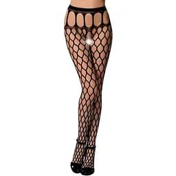 Эротические колготки-бодистокинг Passion S021 black в крупную сетку с высоким пояском S/M/L
