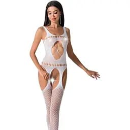 Бодистокинг Passion BS057 комбинезон имитация чулок и пояса S/M/L white
