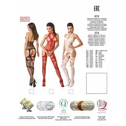 Бодістокінг Passion BS053 комбінезон імітація панчохи та пояси S/M/L white - мініатюра 5