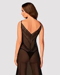 Напівпрозора довга сорочка Obsessive Estiqua chemise чорний асиметричний крій XS/S - мініатюра 2