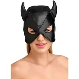 Маска Master Series Dungeon Demon Bondage Mask with Horns - Black