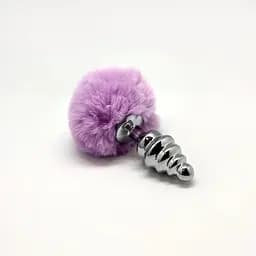 Металева анальна пробка Кролячий хвостик Alive Fluffy Twist Plug M Purple діаметр 3.4 см - мініатюра 2