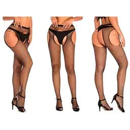 Колготки з вирізами та стразами еротичні блискучі Very Sexy One size чорний - мініатюра 6