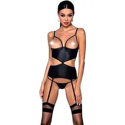Корсет с открытой грудью Passion JANNIES CORSet L/XL black стринги в наборе