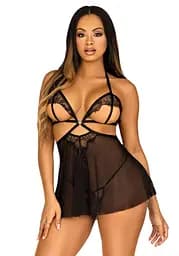 Пеньюар Leg Avenue Lace and mesh babydoll & panty Black S - мініатюра 7