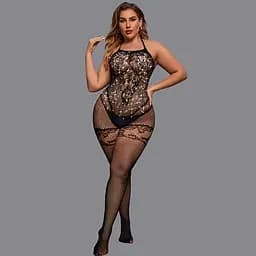 Бодістокінг зі стразами та відкритим доступом L-XXL Чорний