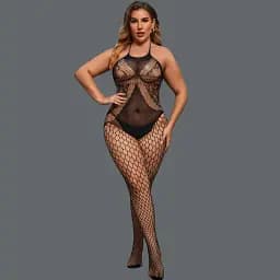 Бодістокінг жіночий, нейлон, Plus Size, еротичний, відкритий доступ, чорний XL-XXL