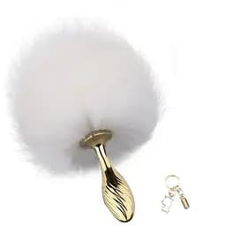 Металева анальна пробка Кролячий хвост Lockink Sevanda White Bunny-Tail Anal Pear-shape Plug