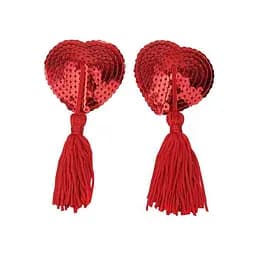 Наклейки на соски с пайетками и кисточками Hearts красные One Size