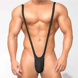 Стрінги-комбінезон чоловічі великого розміру біфлекс для вечірок M-L-XL чорні