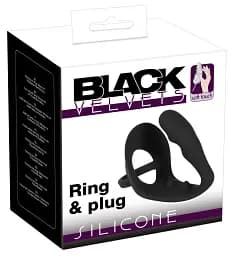 Стимулятор простаты Black Velvets Ring & Plug, 10.5 см черный