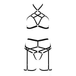 Комплект білизни MORGAN Set OpenBra black - Passion Exclusive: стрепи: трусики ліф пояс L/XL - мініатюра 5