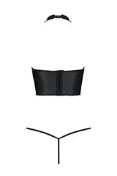 Комплект білизни з відкритими грудьми Passion GENEVIA Set WITH OPEN BRA XXL/XXXL black корсет стрінги - мініатюра 4