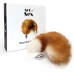 Металева анальна пробка Art of Sex з хвостом із натурального хутра Size M Red fox - мініатюра 5