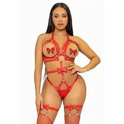 Портупея-тедди из ремней Leg Avenue Studded O-ring harness teddy M Red, экокожа