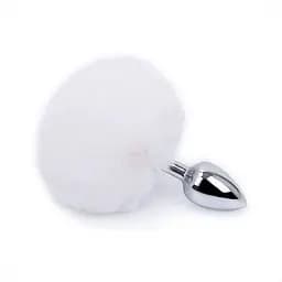 Анальна пробка класична металева з хвостиком 7,5 см BunnyTail Білий