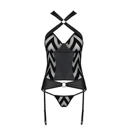 Сітчастий комплект із візерунком Passion Hima CorSet black L/XL - мініатюра 5