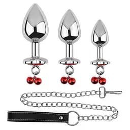 Арт-сет металевих анальних пробок з повідцем та серцем Art Of Sex Червоний K000544