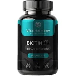Биотин VitalHarmony Biotin Plus, 90 капсул для поддержания здоровья волос, кожи и ногтей