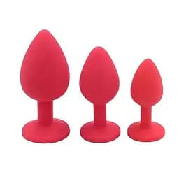 Набір анальних пробок силіконових з кристалом 72x27 мм / 80x35 мм / 94x42 мм червоний
