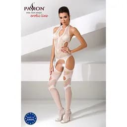 Бодістокінг Passion BS053 комбінезон імітація панчохи та пояси S/M/L white - мініатюра 2