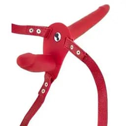 Подвійний страпон Fetish Tentation Vibrating Strap-On with Double Red з вібрацією
