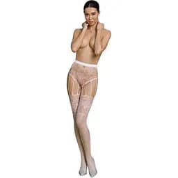 Эротические колготки-бодистокинг Passion ECO S004 white закрытые трусики декор подвязки One size