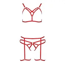 Комплект білизни MAGALI Set OpenBra red - Passion Exclusive: стрепи: ліф трусики та пояс L/XL - мініатюра 4