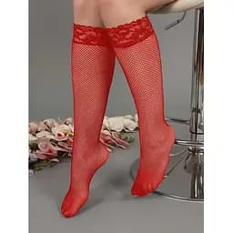 Длинные гольфы в сетку XS/S Красный K0466-3