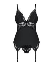 Сатиновий мереживний корсет Obsessive Obsessive 810-COR-1 babydoll & thong S/M - мініатюра 5