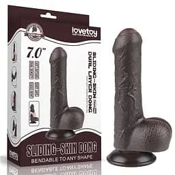 Фалоімітатор - Sliding-Skin Dual Layer Dong 7" Black - мініатюра 4
