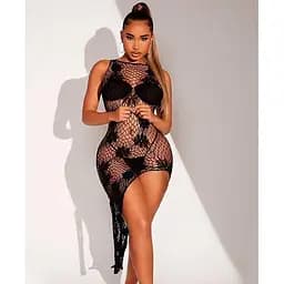 Элегантное платье-макси с боковыми разрезами длинное и откровенное XS/S/M Черный K000878