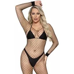 Бодістокінг у велику сітку Leg Avenue Long Sleeved Bodystocking One size Black довгий рукав