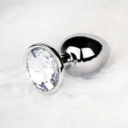 Металева анальна пробка Round Gem, розмір М колір: сріблястий/білий Ouch! (Нідерланди) Ouch! OU533630 103120 - мініатюра 5