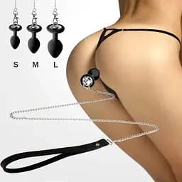 Силіконова анальна пробка Art of Sex Metal Anal Plug With Leash Size M - мініатюра 3