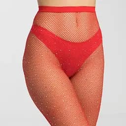 Колготки в сітку з блискітками червоні.