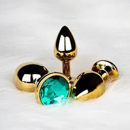 Металева анальна пробка Round Gem, розмір М колір: золотистий/смарагдовий Ouch! (Нідерланди) Ouch! OU533692 103118 - мініатюра 8