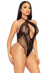 Мереживне тедді Leg Avenue Lace and net halter teddy One size Black глибокий виріз халтер - мініатюра 4