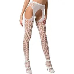 Эротические колготки-бодистокинг Passion S006 white имитация чулок в крупную сетку и пояса S/M/L