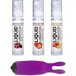 Набір із 3-х смаків стимулюючого лубриканту Adrien Lastic Amoreane Med 3х10 мл і вібропулі Purple