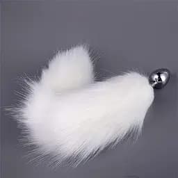 Анальна пробка металева конусна з довгим хвостиком 6 см біла